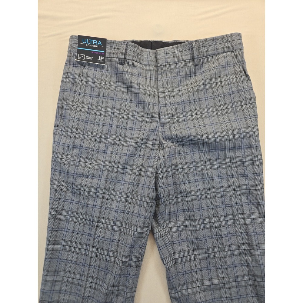 NWT J Ferrar Gray Plaid Ultra Comfort Stretch Flat Front Pants Size 30x32 Slim
